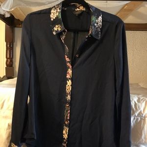 Ted Baker Navy Blue with Floral detail blouse